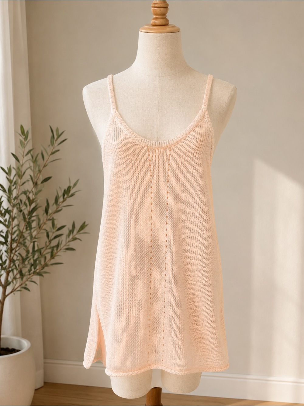 Blush Pink Knit Sleeveless Tunic Tank Top Large